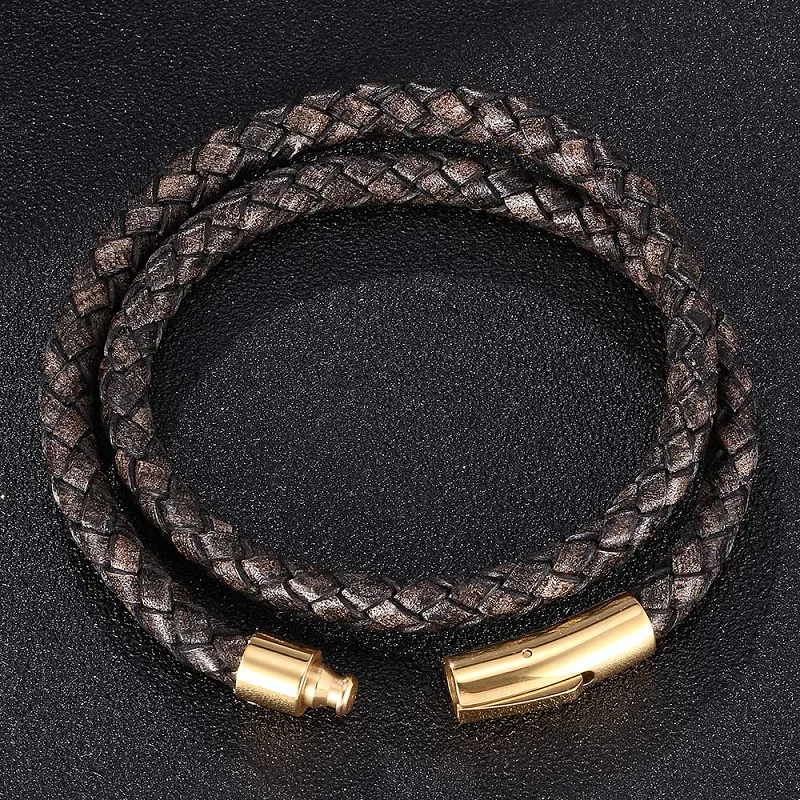 Модный Ретро черный плетеный кожаный двухслойный браслет с защелками из