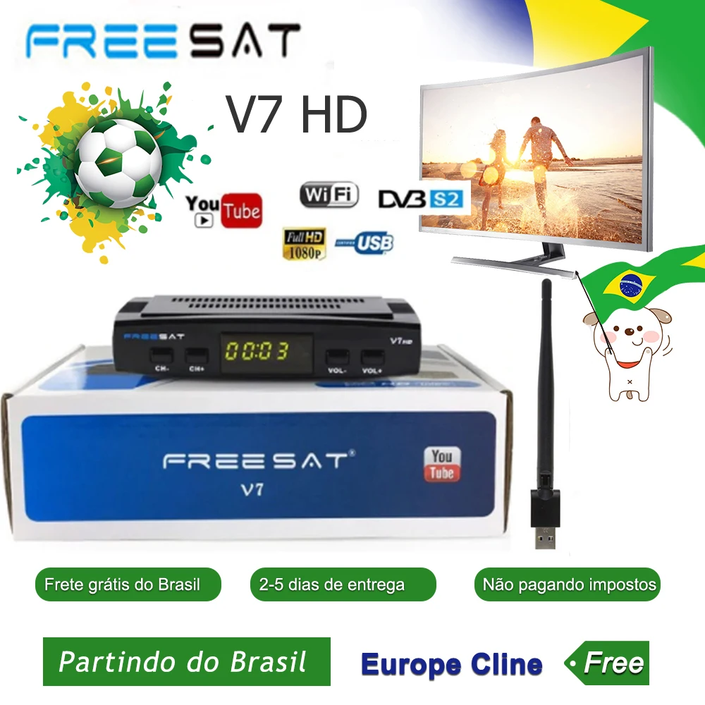 Freesat V7 HD спутниковый ресивер с USB wifi Европа Cccam Cline Италия Великобритания Full HD DVB-S2/S спутниковый ТВ декодирование Корабль из Бразилии