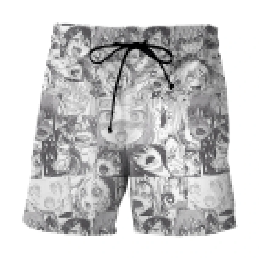 

Funny Open Mouth Ahegao 3D Print men Beach pants Summer Men's sea surfing pants black and white Casual shorts for Men/Women