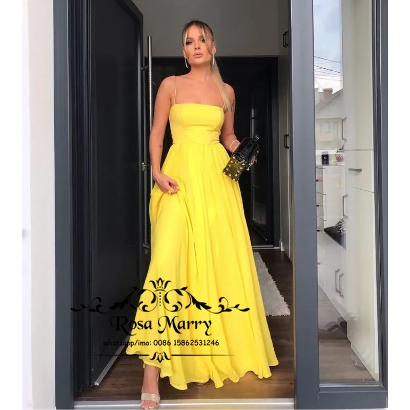 Желтое шифоновое платье для выпускного вечера девушек модель 2022 года