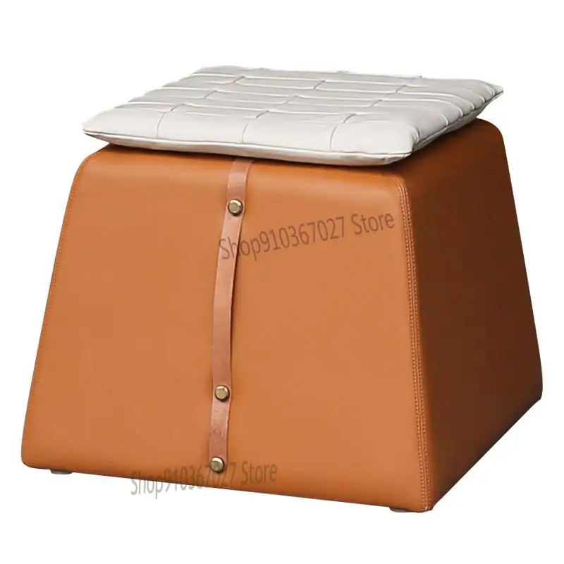 Скандинавский кожаный табурет для гостиной простой современный смены обуви