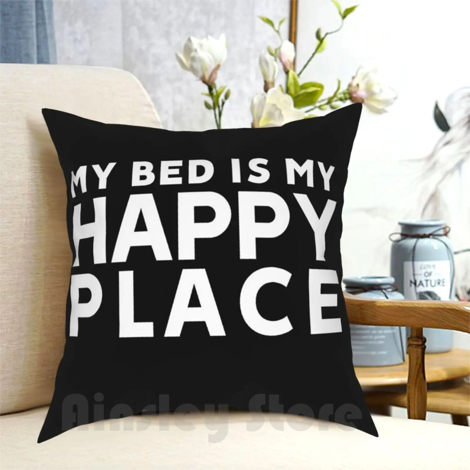 Чехол-наволочка с надписью My Bed Is Happy Place | Дом и сад