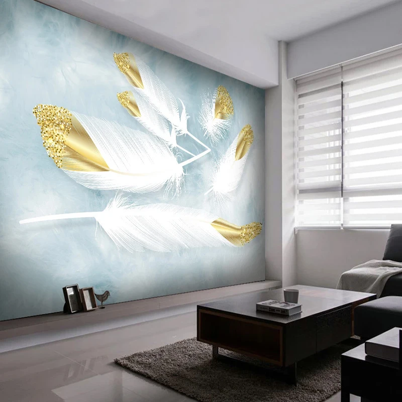 Nordic Golden Embossed Watercolor Feather Art 3D Mural Photo Wallpaper For Living Room Background Wall Home Decor Cloth | Обустройство