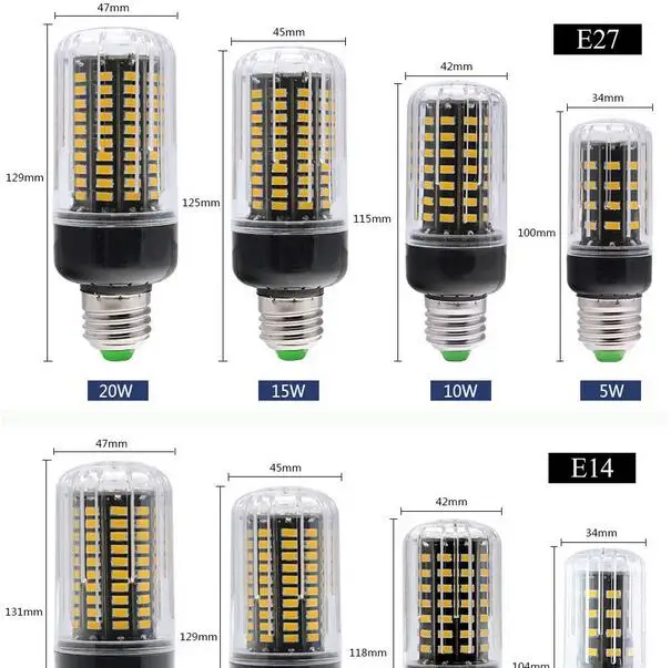 Светодиодная лампа E14 E27 светодиодная кукуруза 85 265 в высокая яркость SMD 5736 3 Вт 5 7 9