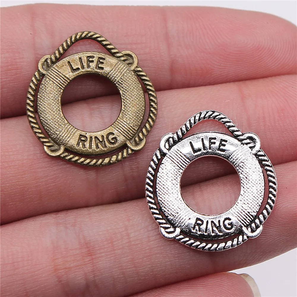 

10pcs 23x22mm Charm Life Ring Lifebuoy Navigation Charms Antique Silver Plated Life Ring Charms