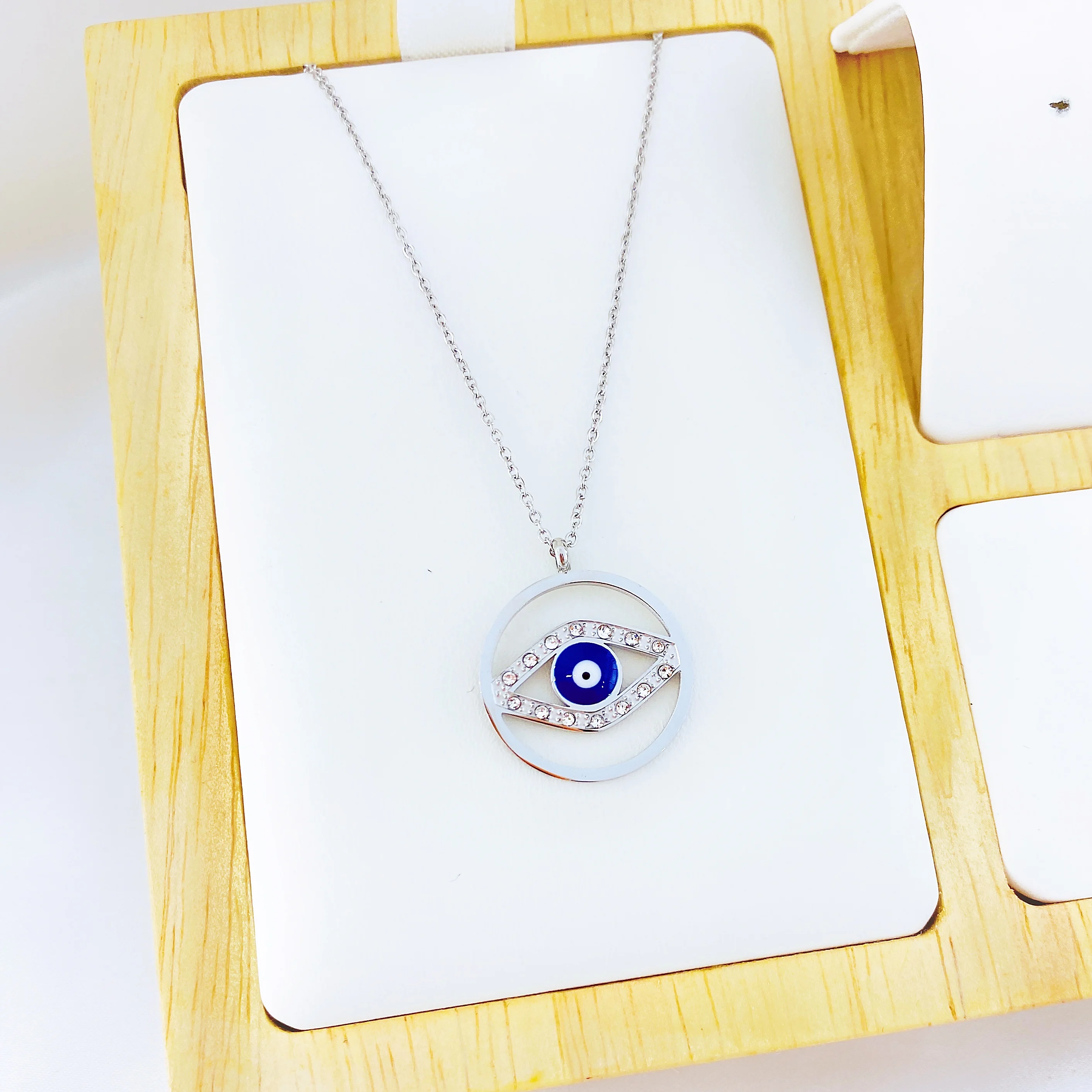 

Fashion Charm Luck Turkey Rround Blue Evil Eye Blue Rhinestone Eye Choker Necklace For Women Golden Two Color .
