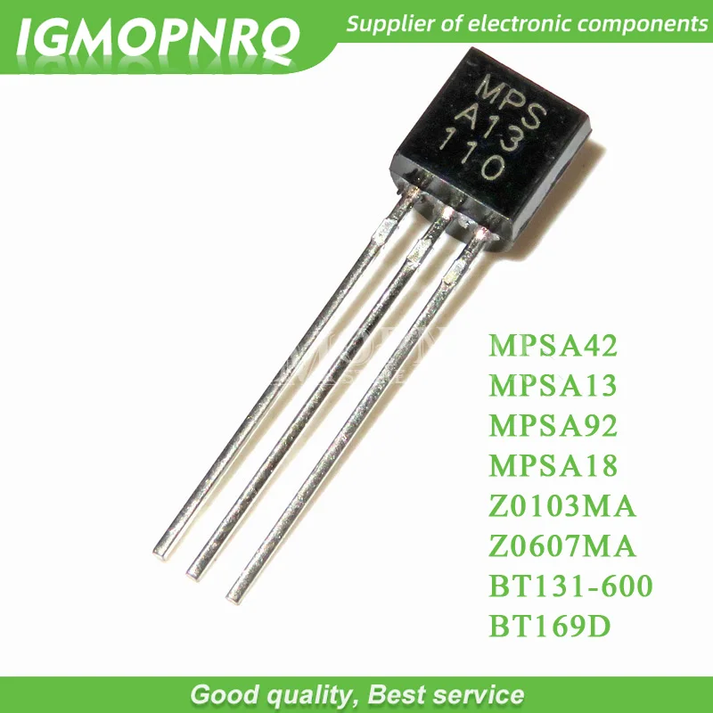 100шт MPSA42 MPSA13 MPSA92 MPSA18 Z0103MA Z0607MA BT169D BT131-600 A42 A13 A92 0103MA Z0103 Z0607 0607MA 131-600 транзистор вкл.
