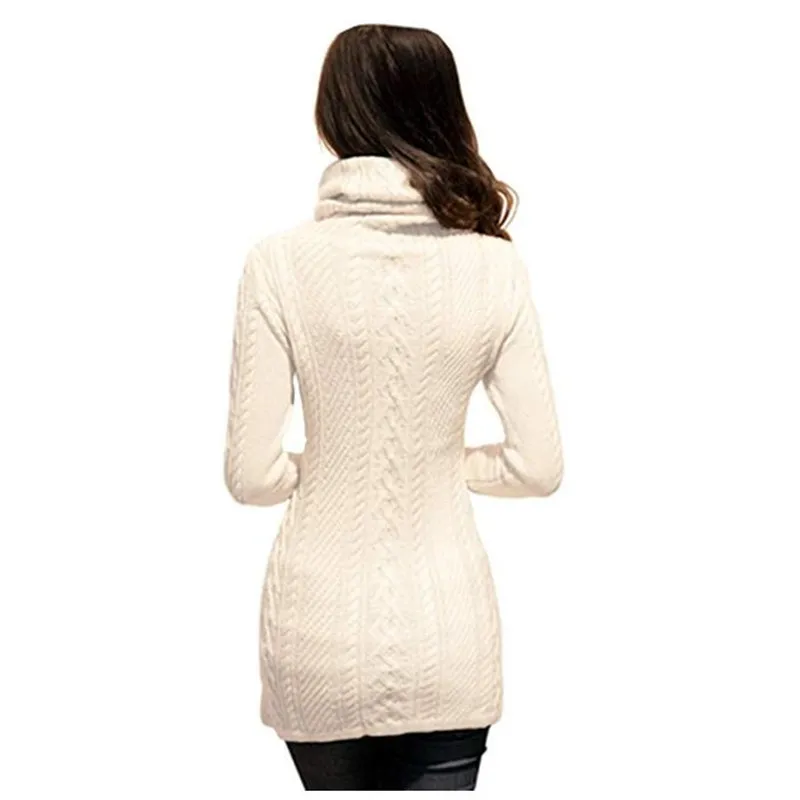 

Women Polo Neck Knit Stretchable Elasticity Long Slim Sweaters