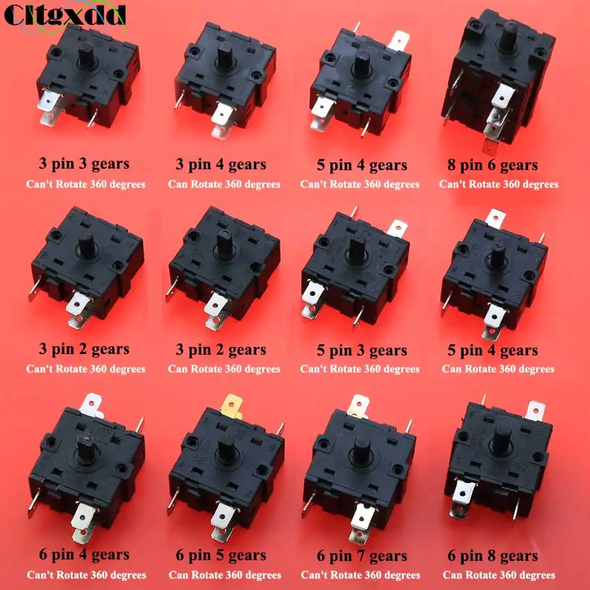 

Cltgxdd 1PCS Electric Room Heater Position 2/3/4/5/6/78 Gears 3 4 6 8 Pin 5Pin Rotary Switch Selector AC 250V 16A Radiator
