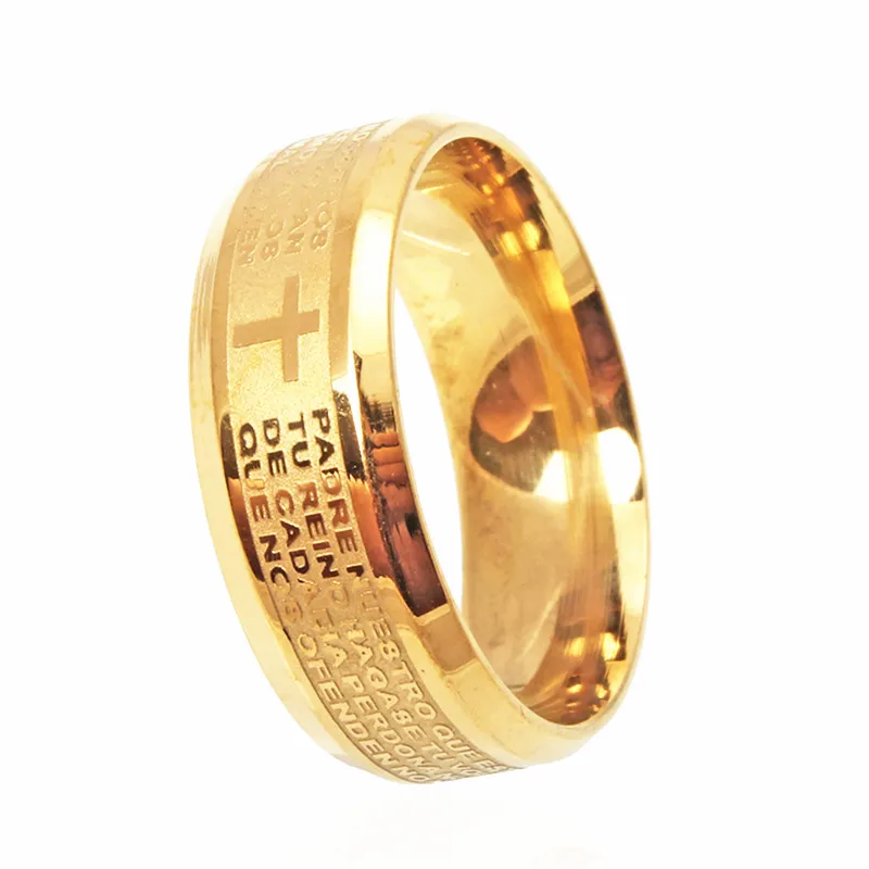Yingwu золотые титановые стальные испанские буквы молитвенное кольцо лорда