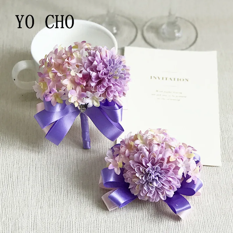 

YO CHO Artificial Flower Buttonhole Wedding Groom Boutonniere Corsage Bracelet Bridesmaid Silk Flowers Brooch Marriage Pins