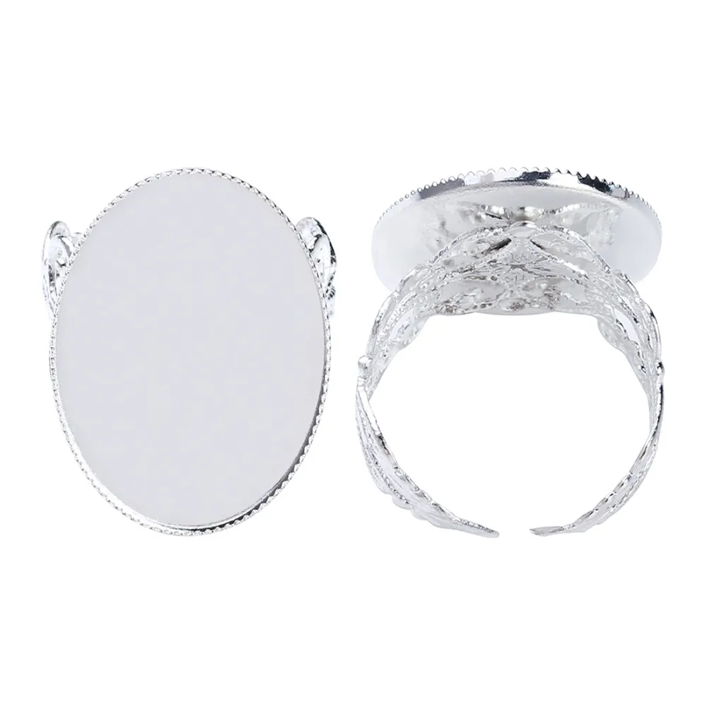 

10PCS 18X25mm Oval DIY Adjustable Rings Base for Jewelry Ring Blanks Settings Hollow Silver Tone Supplies for Jewelry