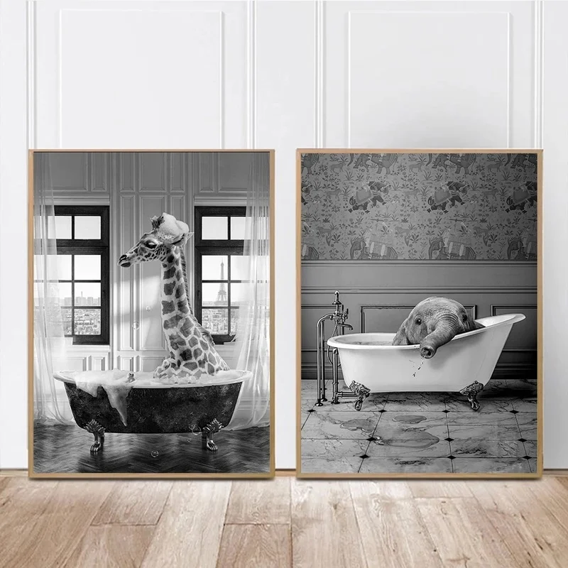 Животное в ванной плакат слон плакаты с изображением жирафа и принтами пузырь