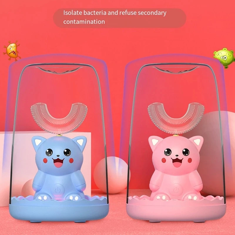 

Smart Electric Toothbrush Kids Silicon Automatic Ultrasonic Teeth Tooth Brush U-shaped Cartoon Pattern Children 360 Degrees