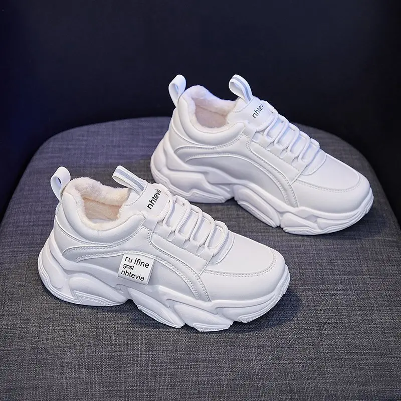 

2021 Platform Sneakers Women Winter Shoes Woman Black Sneakers Students Casual Shoes Plush Warm Autumn Dad Shoes Fur Size:35-40