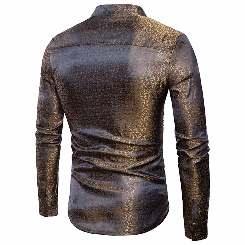 KLV Мужская рубашка Slim Fit с длинным рукавом Повседневные рубашки на пуговицах формальный Топ Блузка футболки золотого цвета вечерние певицы сценические рубашки