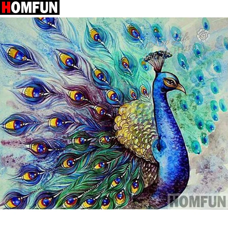 Алмазная живопись HOMFUN Павлин 5D картина с полными квадратными/круглыми стразами