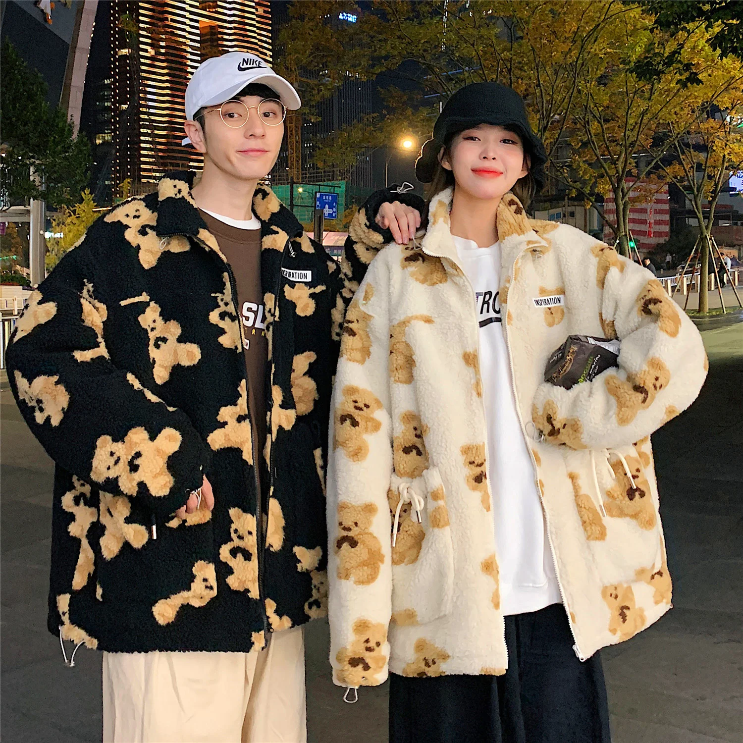 Winter Thicken Warm Fleece Men Women Jackets Little Bear Pattern Furry Hip Hop Jacket Coats Mens Harajuku Zip Tops Outwear