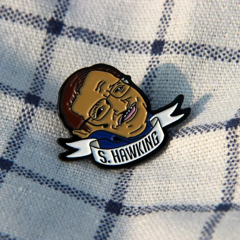 

69HB Enamel Stephen Hawking Figures Lapel Pin Brooch Astronomy Memorial Jewelry Gifts