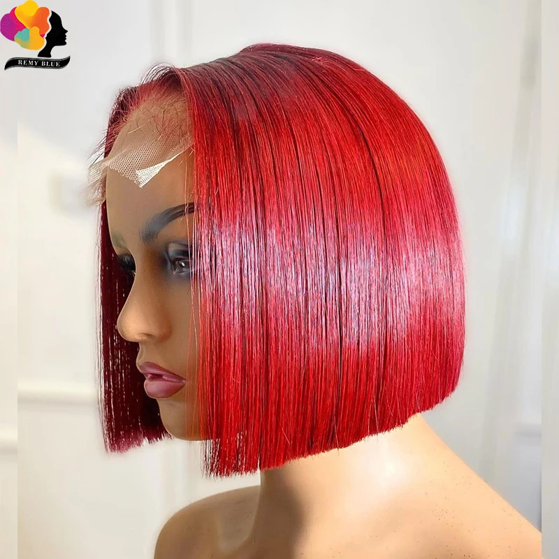 

Remyblue короткий парик Боб, красный парик из человеческих волос на сетке спереди, бразильские волосы без повреждений, человеческие волосы борд...