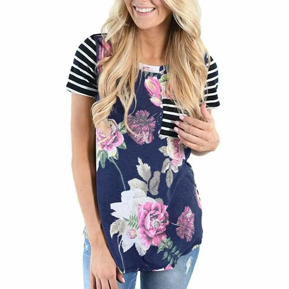 Style A Blue Полосатая Женская одежда для беременных с круглым вырезом и цветочным принтом, топы для кормящих мам, футболка для грудного вскармливания с длинным рукавом - Цвет: Style A Blue
