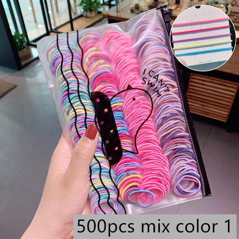 

500 Pieces Colorful Hair Bands Cute Girls Elastic Rubber Band Scrunchie Ponytail Holder Scrunchie Headband Kids Hair Accessories