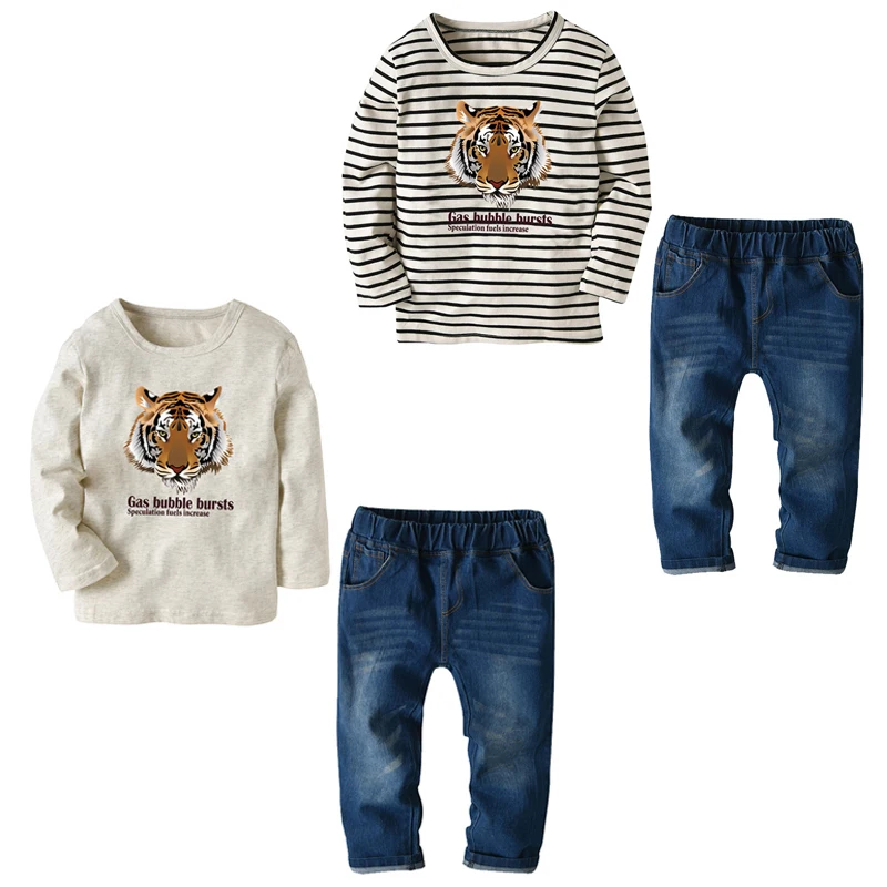 

2020 Baby Boy Clothes Casual Denim Pants Sets Long Sleeve Solid Print Sweatshirt Tops+Pants Trouser Costume Tracksuit Set