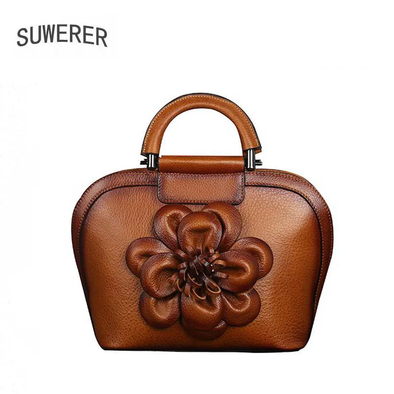 

SUWERER 2020 New Women Genuine Leather handbags fashion Luxury handbags women famous brand leather bag tote Embossed bag