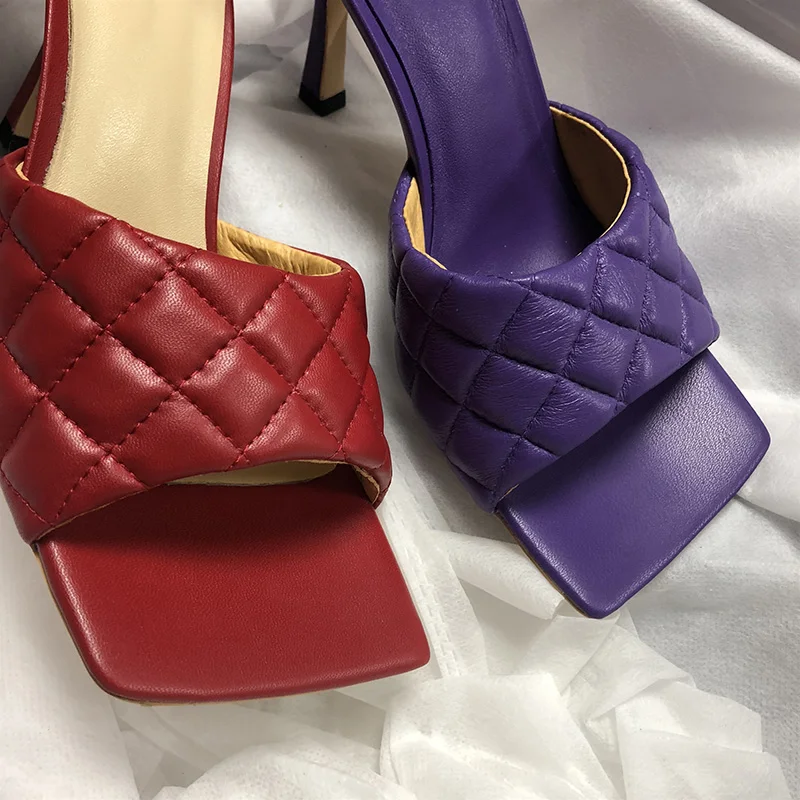 Мюли женские кожаные брендовые дизайнерские сандалии квадратный носок