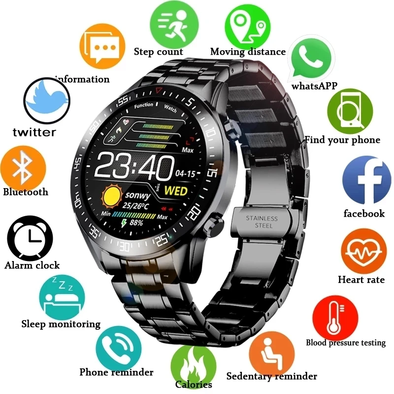 2021 Смарт-часы Для мужчин сердечного ритма крови Давление информационное напоминание спортивные Водонепроницаемый Смарт-часы для IOS и Android т...