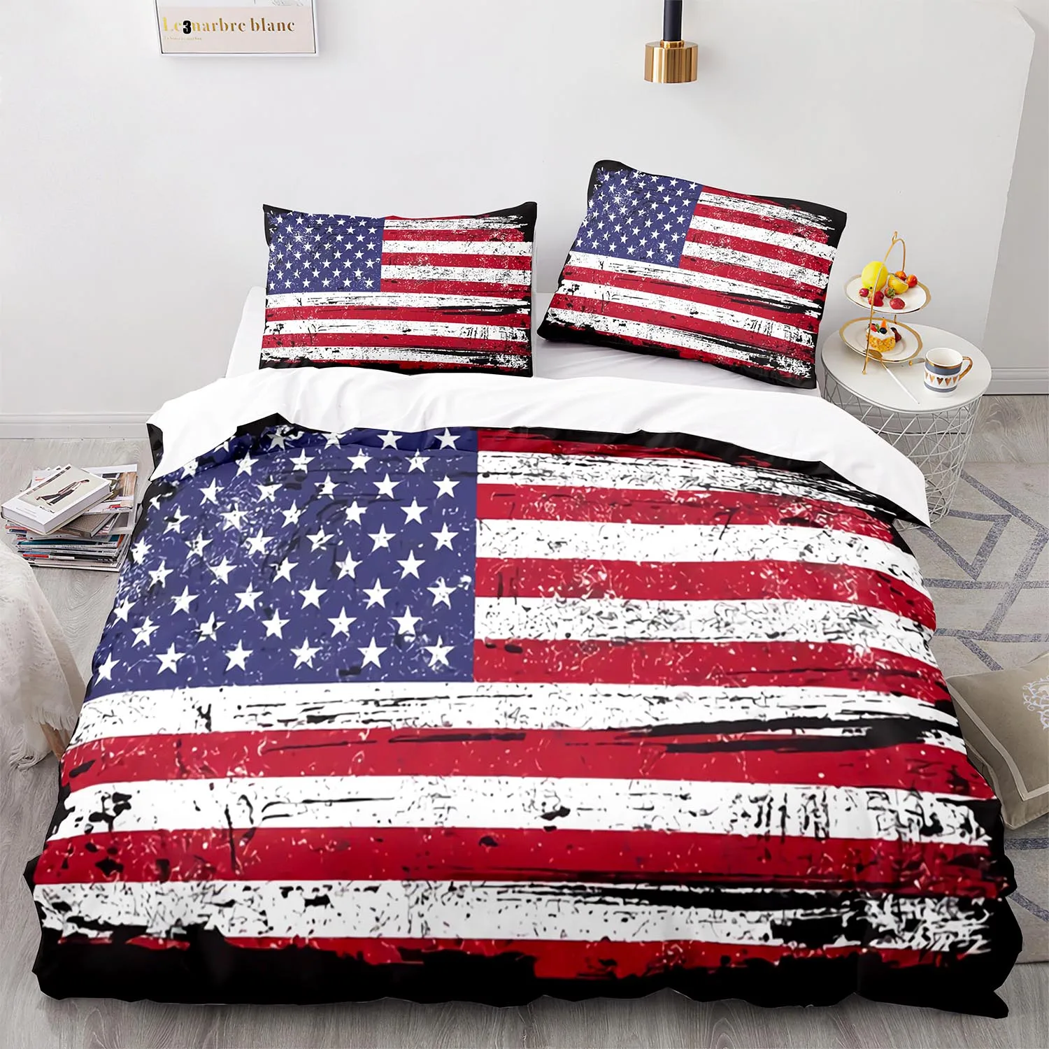 

US National Flag Duvet Cover Set Stars Stripes Quilt Cover Pillowcases America Independence Day Bedding Set Queen King Full Size