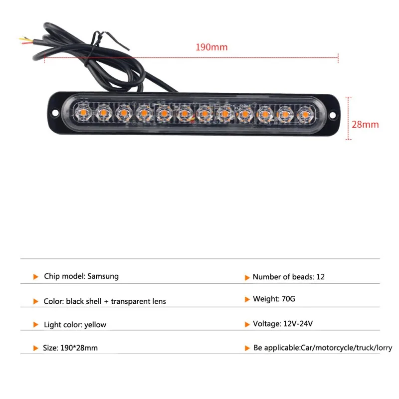 DC12-24V 36W 12 W светодиодный Автомобиль Грузовик Мотоцикл аварийный Маяк Предупреждение опасности со стробоскопической вспышкой для днища поворота светильник штрих-1 шт
