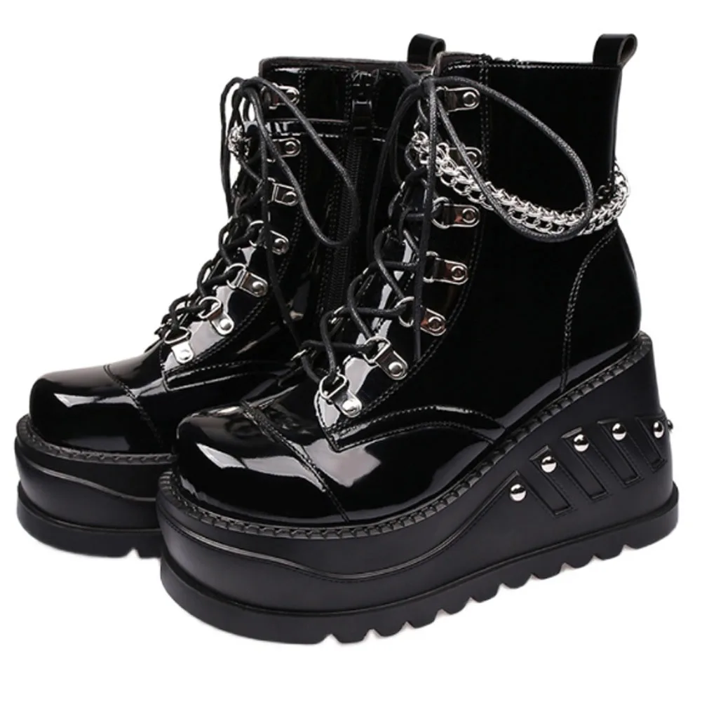 brand design fashion ins hot sale big size 43 cool gothic style cosplay chunky platform wedges shoes ankle boots women shoes free global shipping