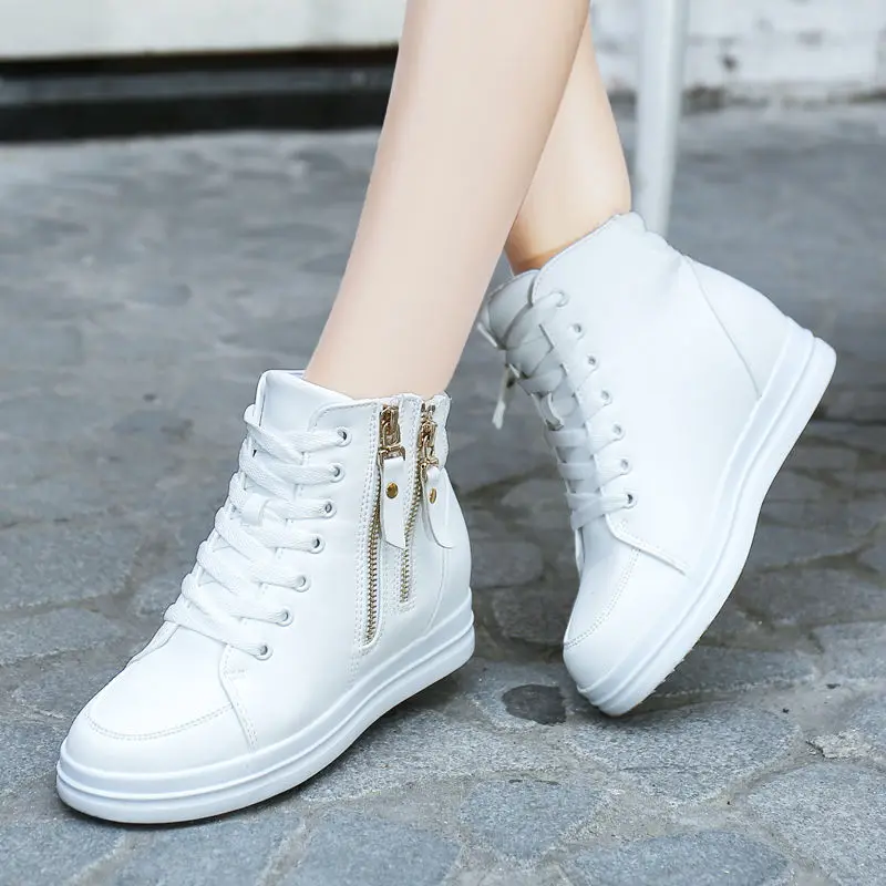 Высокие женские кроссовки увеличивающие рост спортивные ботинки для бега белого