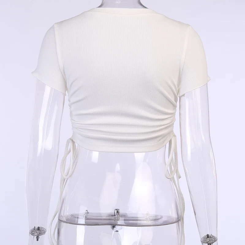 

Summer slim short-sleeved T-shirt feminine round neck button neckline T-shirt