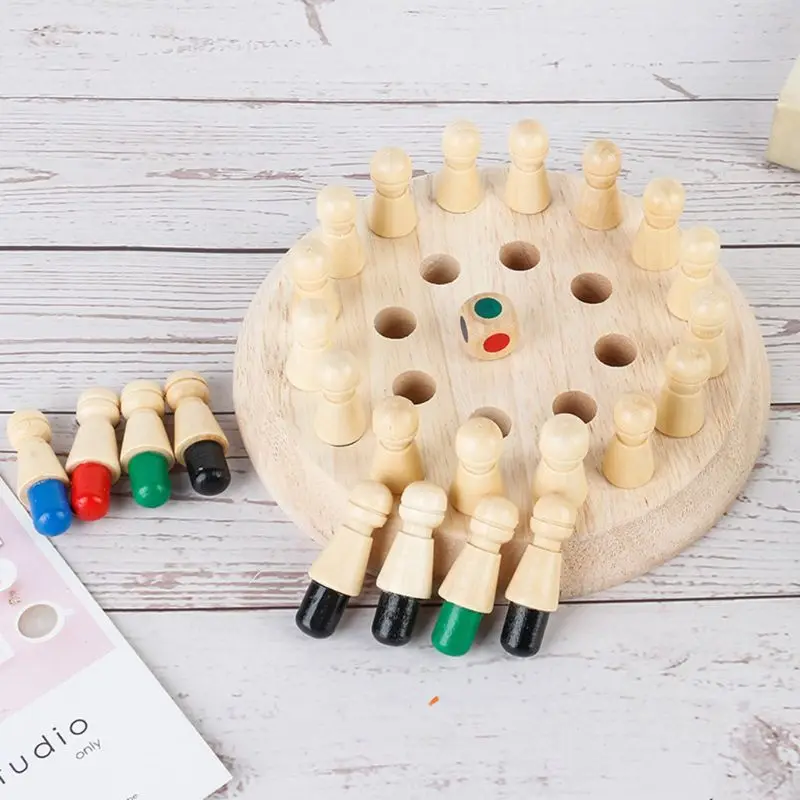 

New Children's Wooden Memory Chess Game Fun Building Blocks Board Educational Games