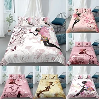 pink fairy bedding sets 3d colorful flower printing duvet cover for girl comforter covers king queen size bedclothes pillowcases