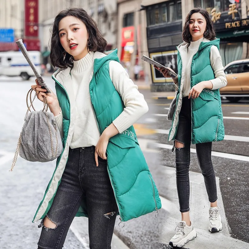 

Colete Feminino Casaco Feminino Cotton Vest Female Jacket Long Section Spring And Autumn Winter Hooded Casual Loose Waistcoat
