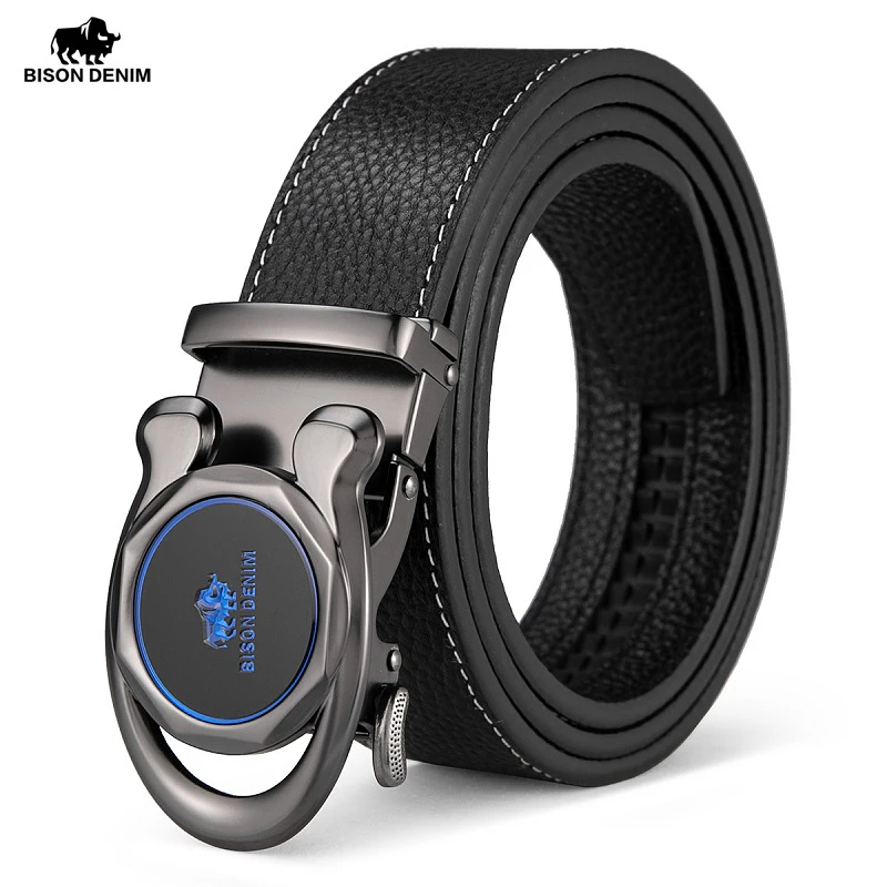 

Мужской ремень BISON DENIM из натуральной кожи с автоматической пряжкой, черный роскошный ремень из коровьей кожи, деловой Повседневный ремень для мужчин, ширина 3,5 см