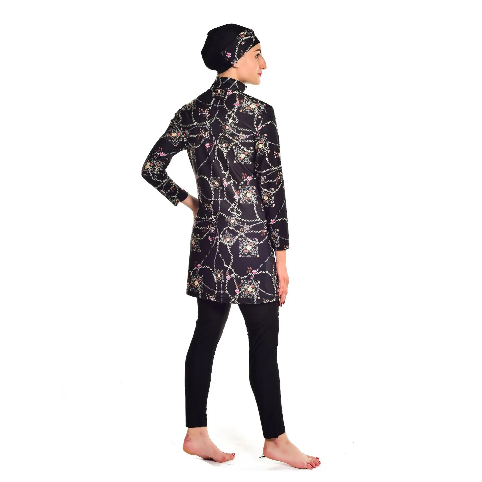 

Muslim Southeast Asia Swimwear Plus Size Patchwork Slim Three Piece Beachwear Women's Hijab Full Cover Swimsuit Burkini Women