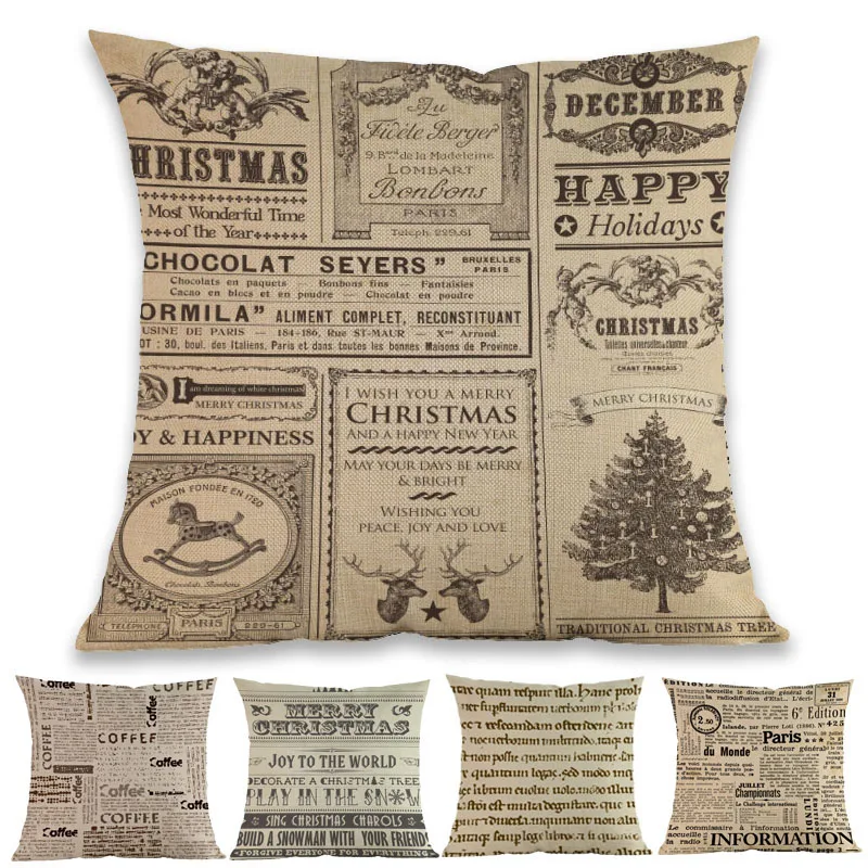Наволочка в Западном ретро стиле с винтажными газетами рестораном