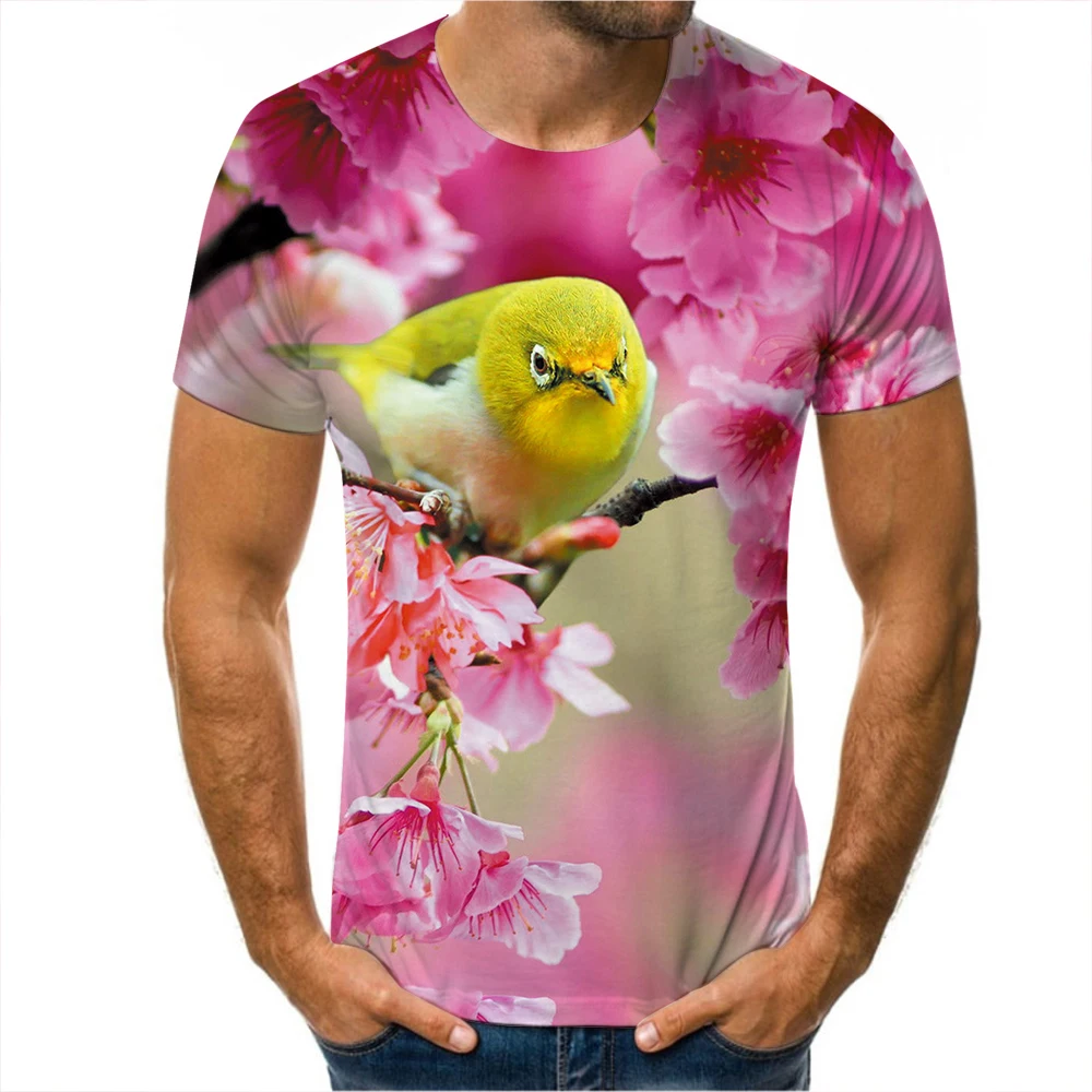 

summer Men Parrot T-Shirt colorful flower bird 3D Printed T-Shirts Men Funny tees tops tee shirt pluse size