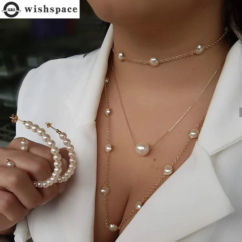 

Wishsapce, party dress, deserve to act the role of pearl necklace, fashionable woman multilayer pendant choker