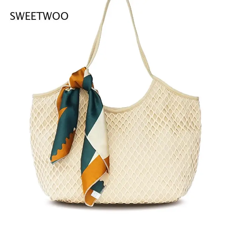 

Beach Ladies Handbag Hollow Woven Shoulder Bag 2021 Spring and Summer New Fashion Korean Large-Capacity Canvas Bag Women