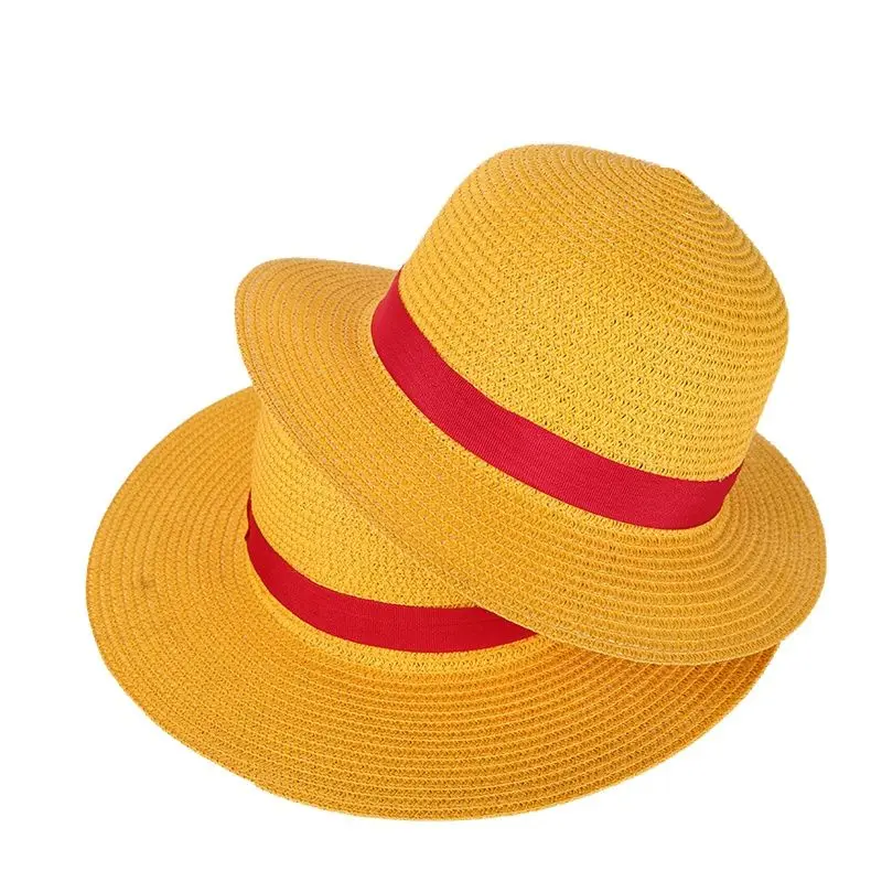 Шляпа Луффи соломенная с шейным ремешком и плоским верхом детская пляжная шапка