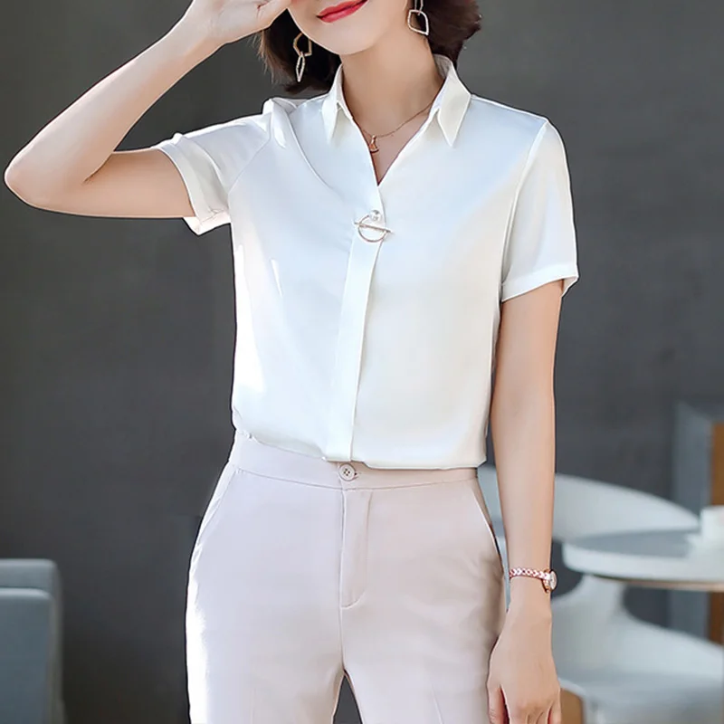 2024 летние профессиональные шифоновые блузки женские рубашки с лацканами Деловые
