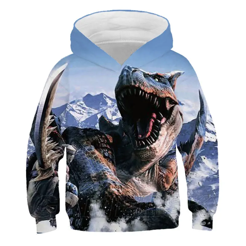 

Fashion Autumn Print Dinosaur Pullover Boys Girls Sweatshirt Casual Animal Hoodies Baby Long Sleeve Hooded Children Clothes