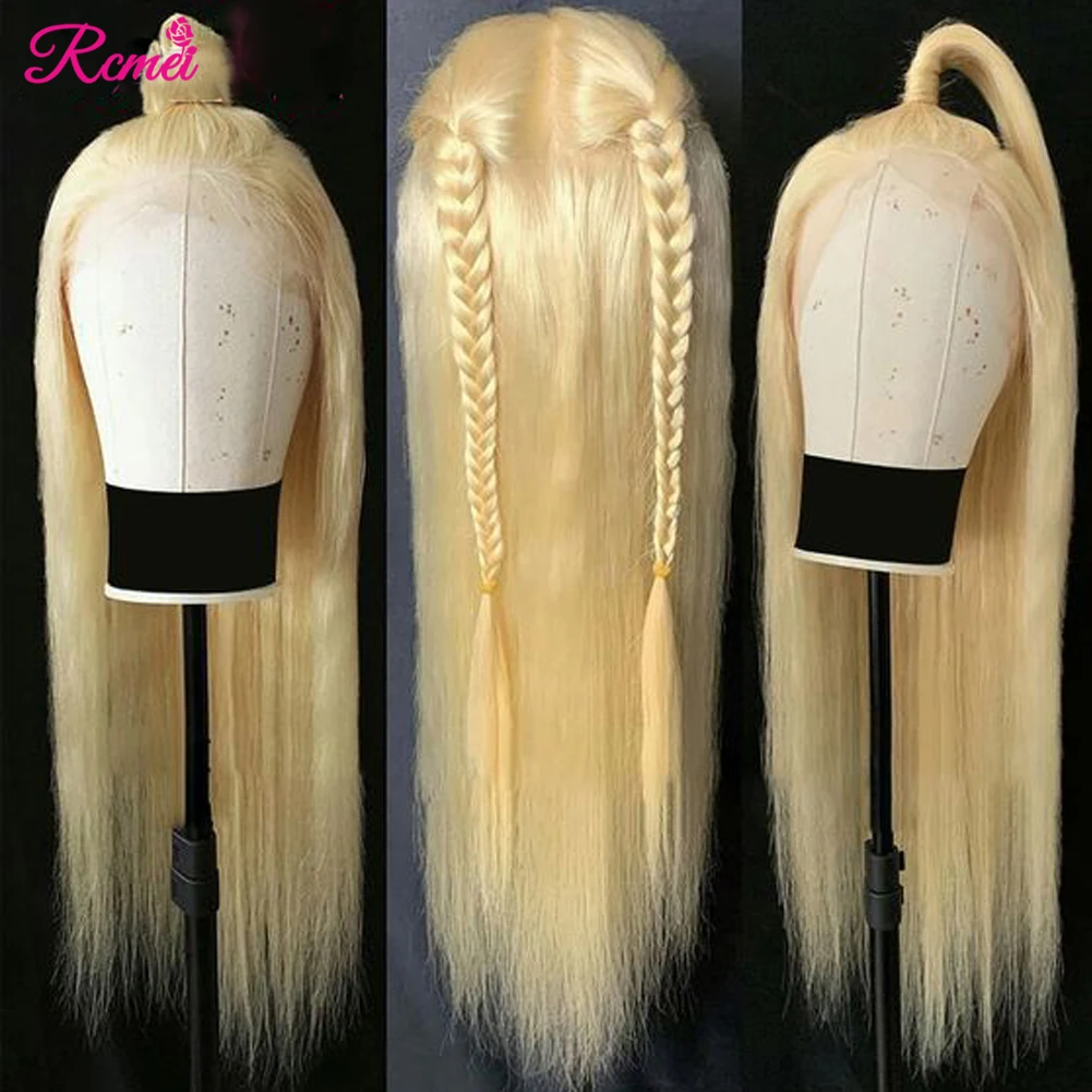 38 40 613 Blonde HD Lace Front Human Hair Wigs Brazilian Straight Transparent Frontal Wig Perruque Cheveux Humain 150% | Шиньоны и