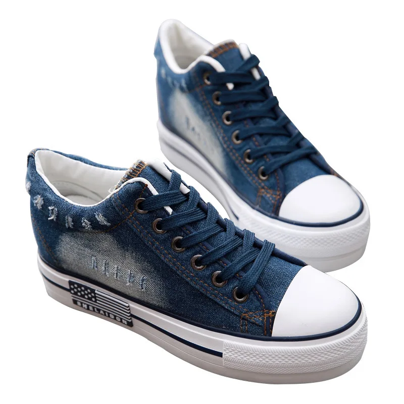 SWYIVY/женские кроссовки Парусиновая обувь Сезон весна-осень Джинсовая