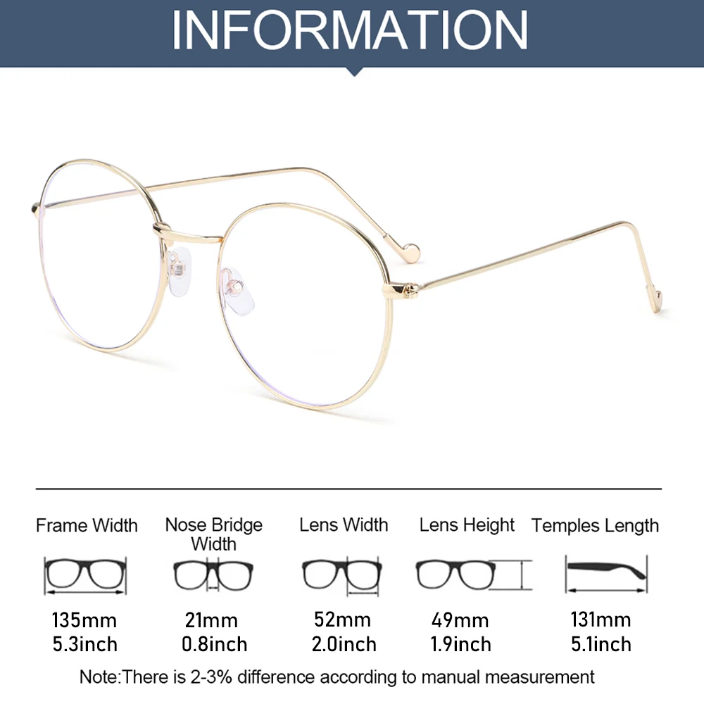 

1PC Myopia Glasses Women Men Retro Metal Round Frame Ultralight Anti-UV Radiation High-definition Flat Mirror Eyewear -1.0~-4.0